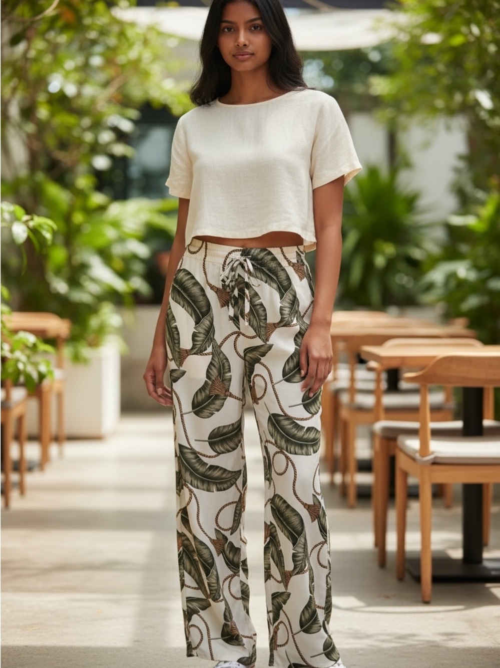 Ralph Lauren Wide-Leg Tropical Leaf Print Pants